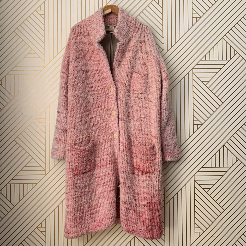 Sundance Wool Alpaca Blend Ribbed Quintessential Long Coat Boucle Tweed Pink L